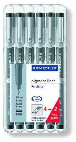 STAEDTLER pigment liner black 308 SB6P 6 шт купить,NaN
