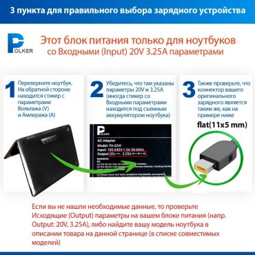 Блок питания POLKER PA_65F для Lenovo 20V 65W 3.25A Flat