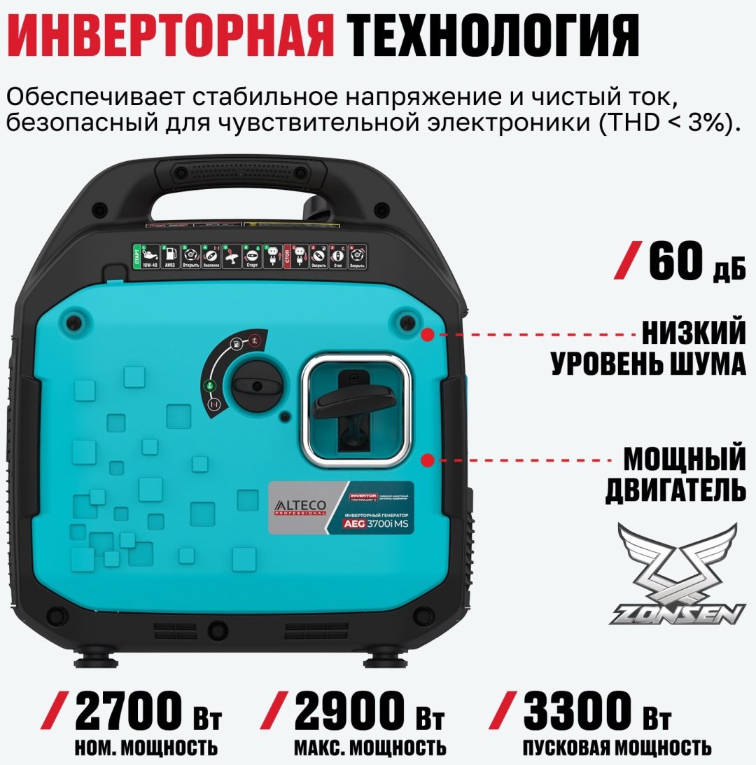 Электростанция бензиновая ALTECO 2.7 кВт 1 (220 В), AEG 3700i MS 94278 купить,NaN