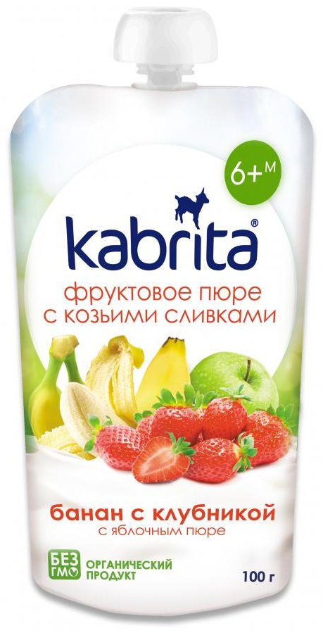 Детское пюре Kabrita Банан с клубникой и яблочным пюре 100 г, с 6 месяцев купить,NaN