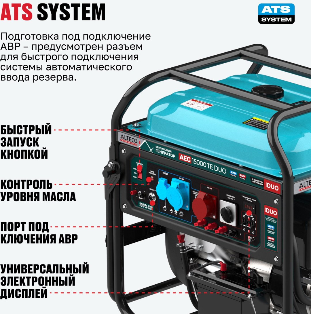 Электростанция бензиновая ALTECO 10 кВт 3 (400/230 В), AEG 15000 TE DUO 97251