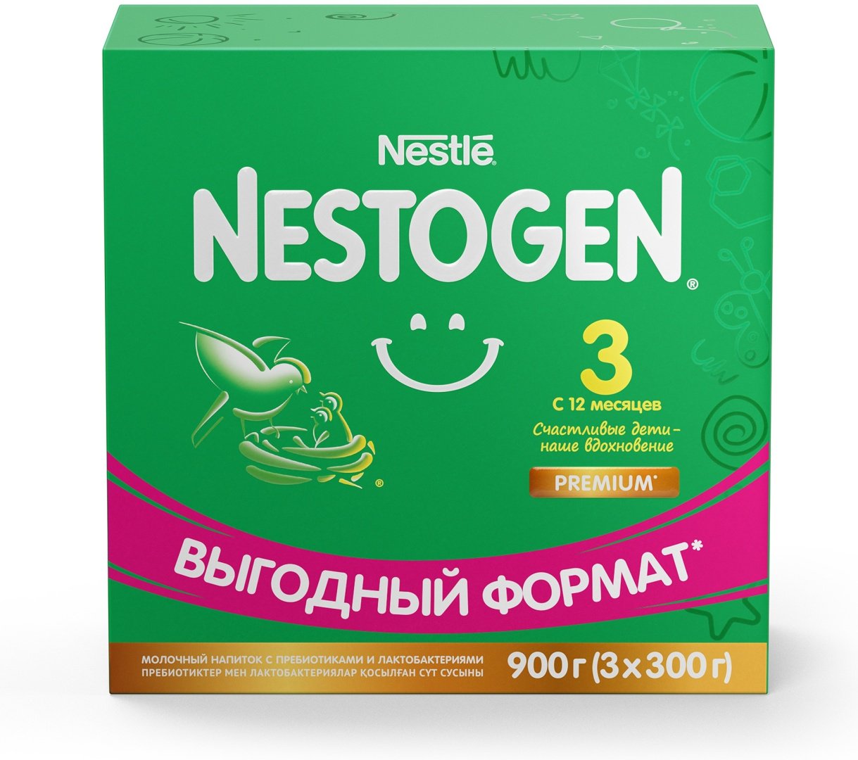 Напиток молочный Nestle Nestogen 3 Premium сухой пребиотики с 1 года 3 шт по 300 гр купить,NaN