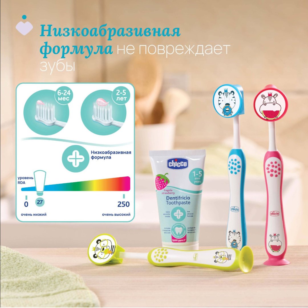Chicco зубная паста с фтором, с клубничным вкусом, 1-5 лет 50 мл купить,NaN