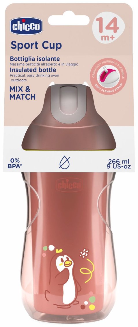 Поильник с трубочкой Chicco, 266 мл, розовый купить,NaN