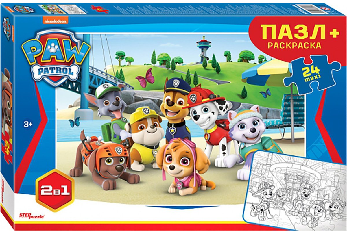 Пазл Step Puzzle Пазл "puzzle" maxi 24 + раскраска "Щенячий патруль" пазл-раскраска 24 деталей купить,NaN
