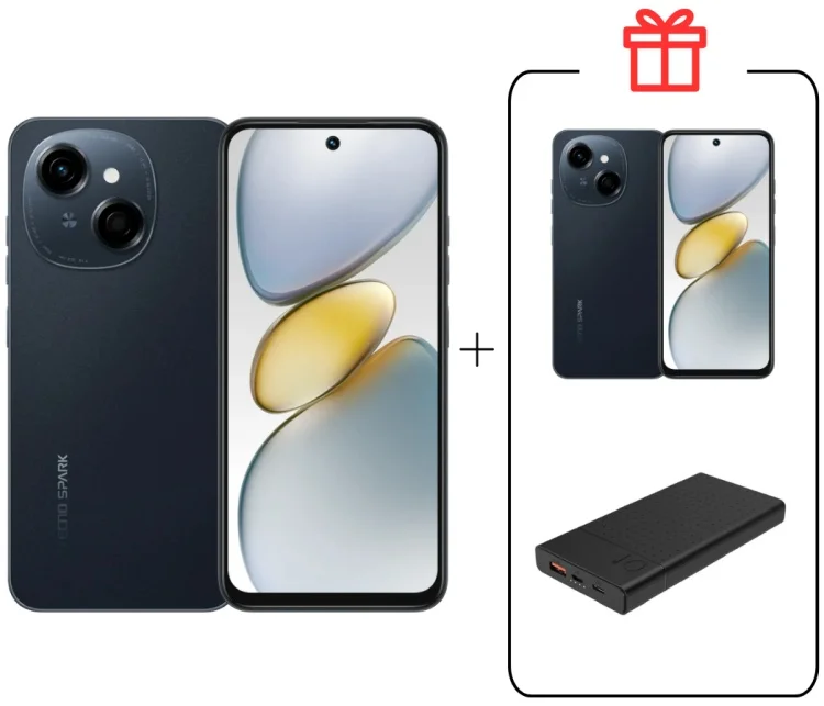 Смартфон Tecno Spark Go 1 3/64Gb Startrail Black + Подарок Смартфон Tecno Spark Go 1 3/64Gb Startrail Black + Внешний аккумулятор Astero 10 PD 10000мАч Black