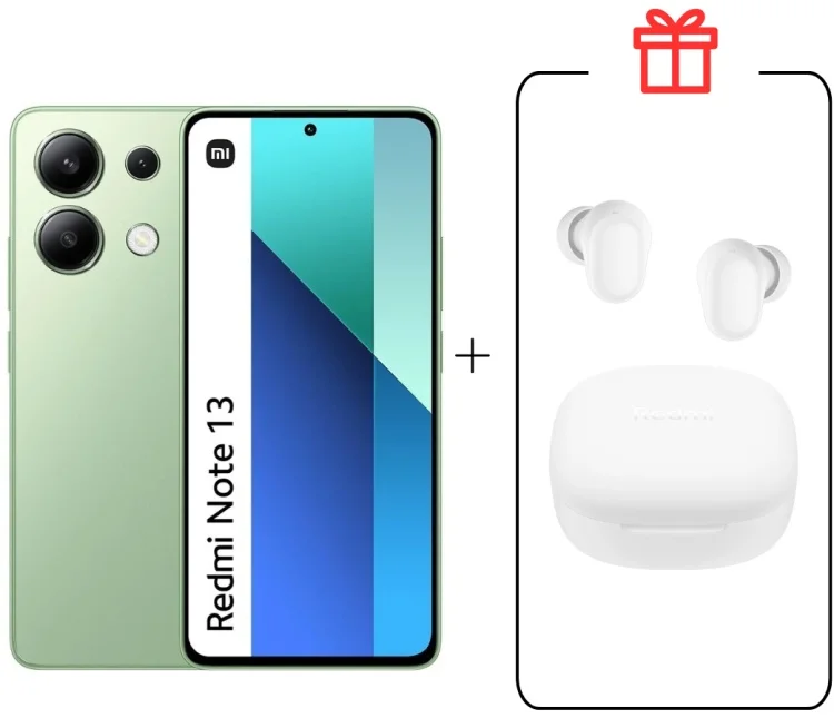 Смартфон Xiaomi Redmi Note 13 4G 8/256Gb Mint Green + Подарок Наушники Redmi Buds 6 Play White