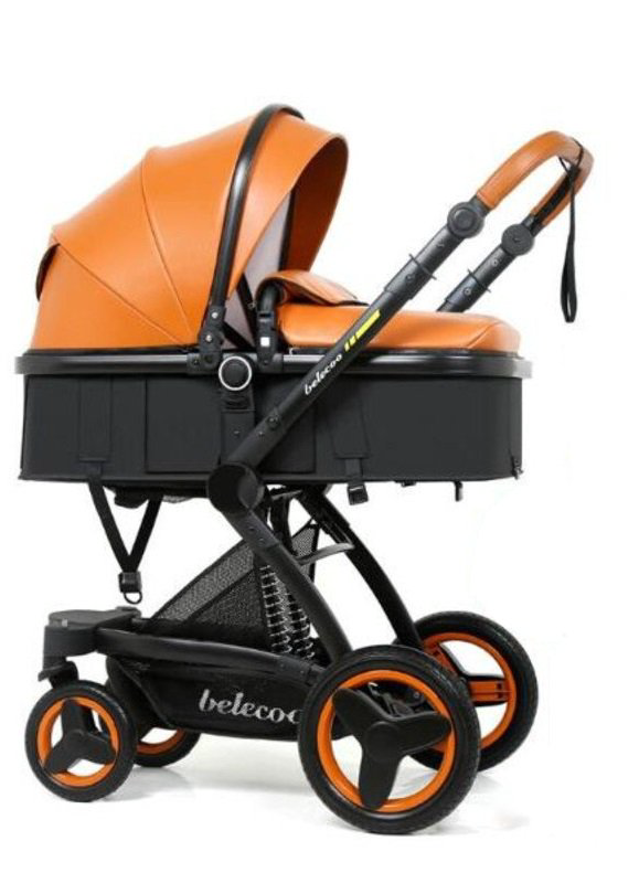 Коляска-трансформер 3 в 1 Belecoo X6 eco leather оранжевая купить,NaN