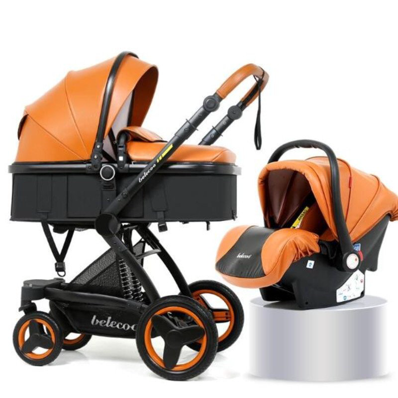 Коляска-трансформер 3 в 1 Belecoo X6 eco leather оранжевая купить,NaN