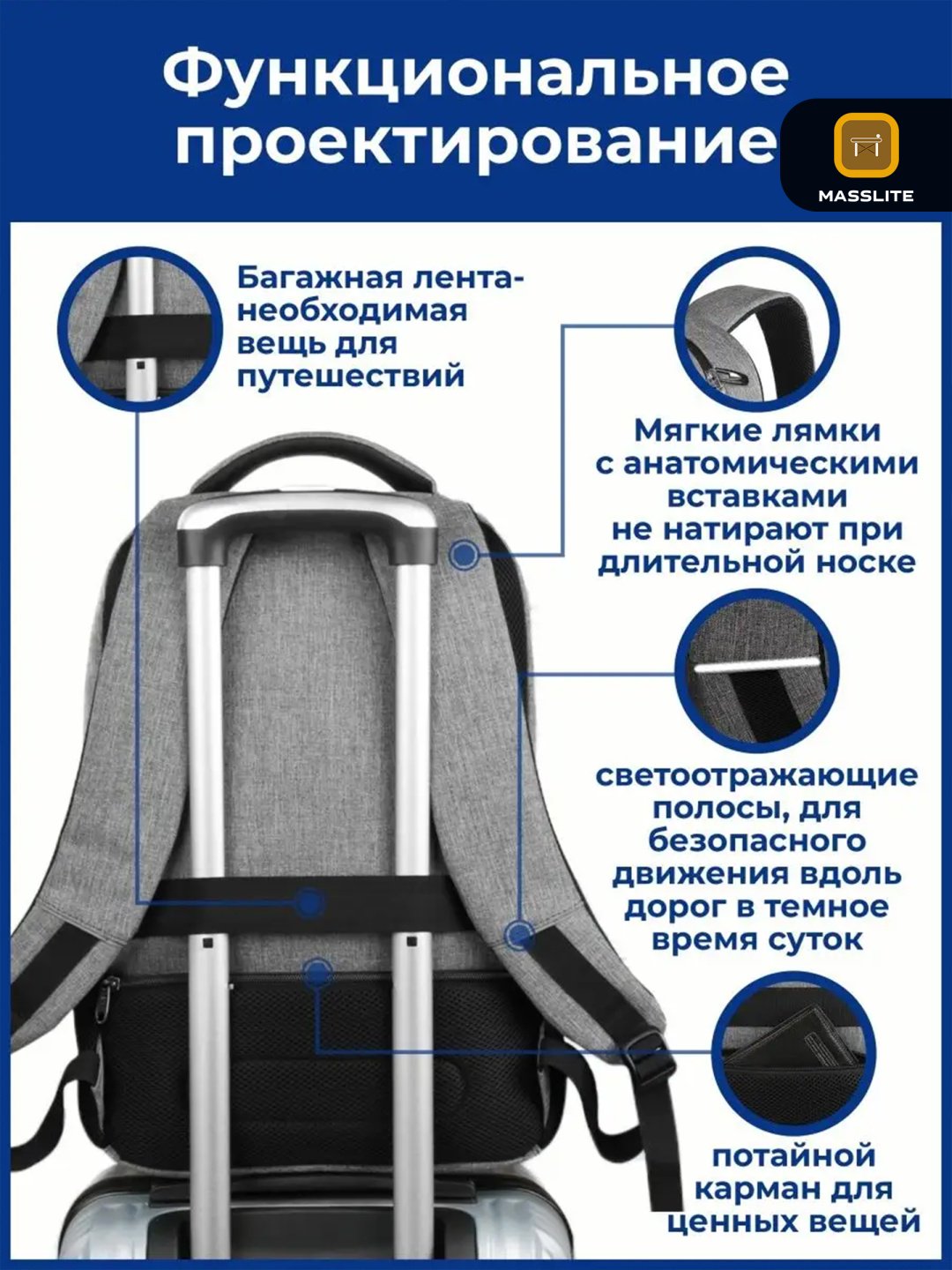 Рюкзак MassLite оксфорд серый купить,NaN