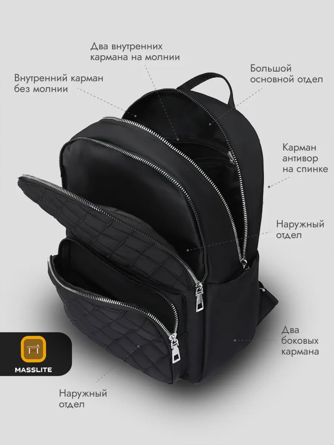 Рюкзак MassLite нейлон, полиэстер черный купить,NaN