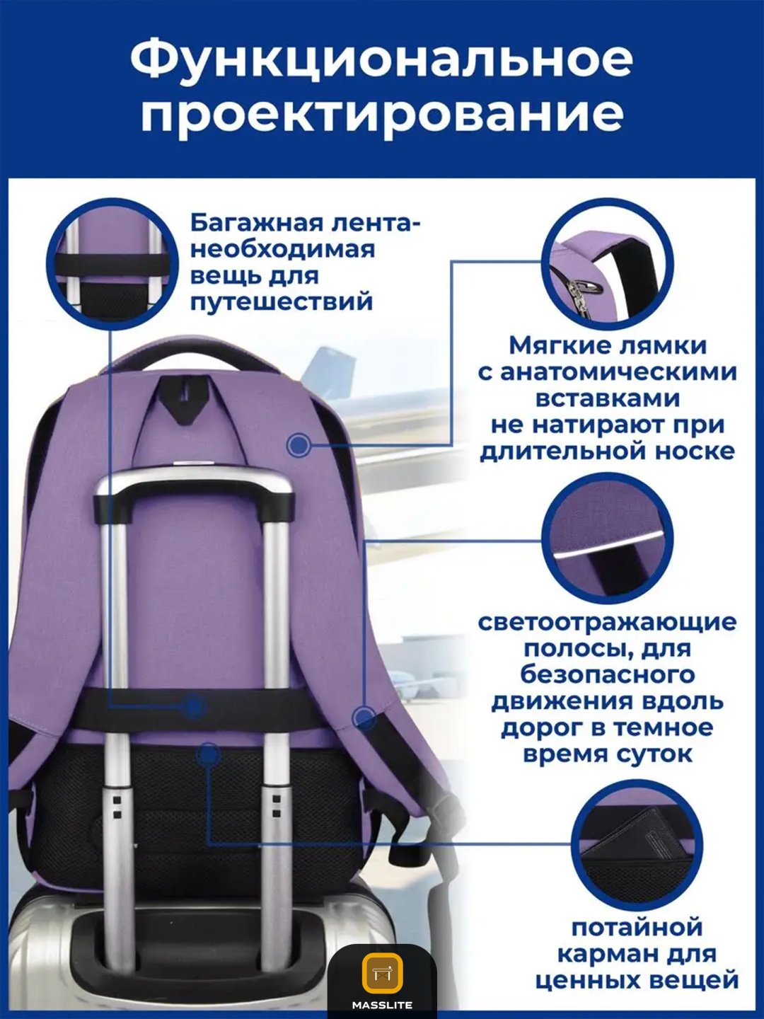 Рюкзак MassLite оксфорд фиолетовый купить,NaN