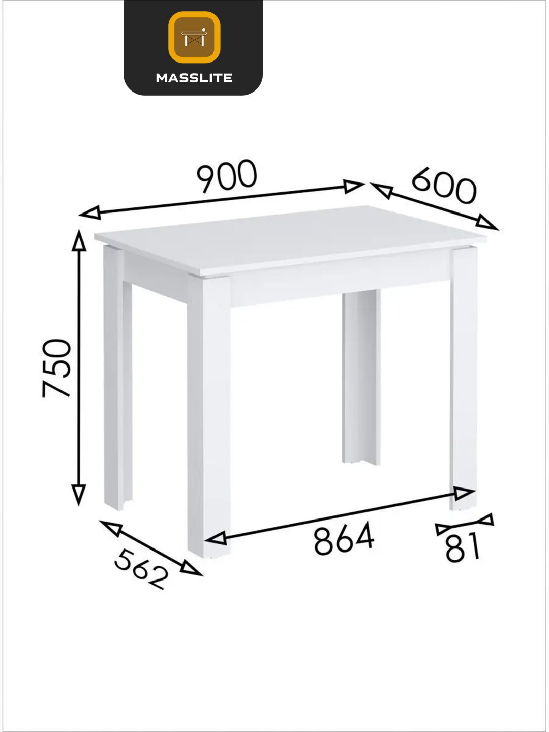 Обеденный стол MassLite DD-000937, 90х60x75 см, ЛДСП, белый купить,NaN