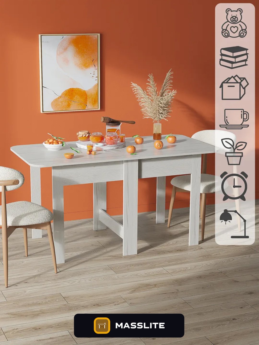 Стол-книжка MassLite DD-000503, 163.6х76x78.4 см, ЛДСП, белый купить,NaN