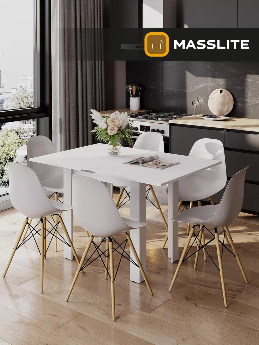 Обеденный стол MassLite ОС-240005, 112х75x74 см, ЛДСП, белый купить,NaN