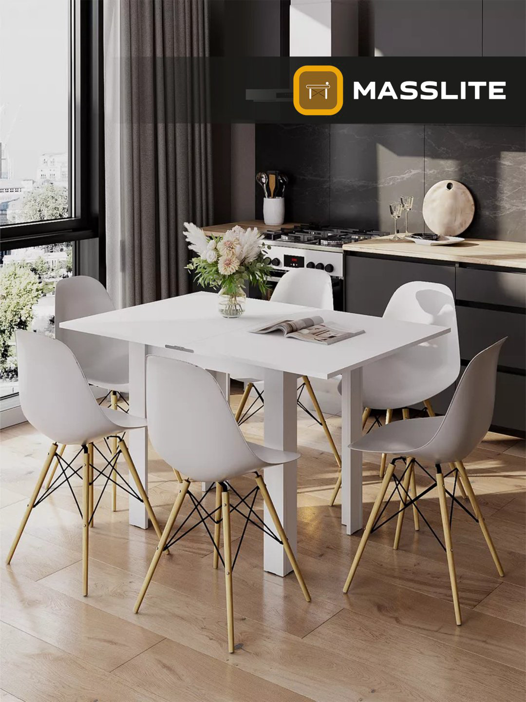 Обеденный стол MassLite ОС-240005, 112х75x74 см, ЛДСП, белый купить,NaN