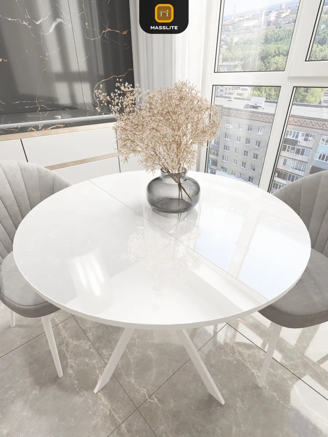 Раздвижной стол MassLite Веста 2, 120х90x75 см, МДФ, пластик, белый купить,NaN