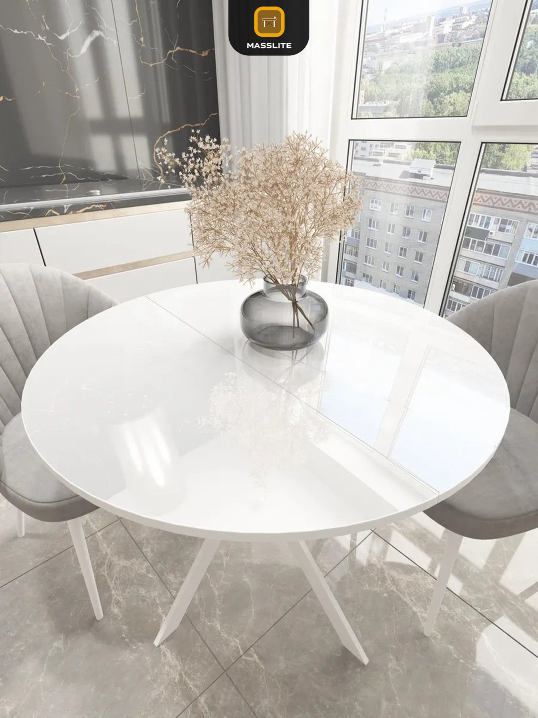Раздвижной стол MassLite Веста 2, 120х90x75 см, МДФ, пластик, белый купить,NaN