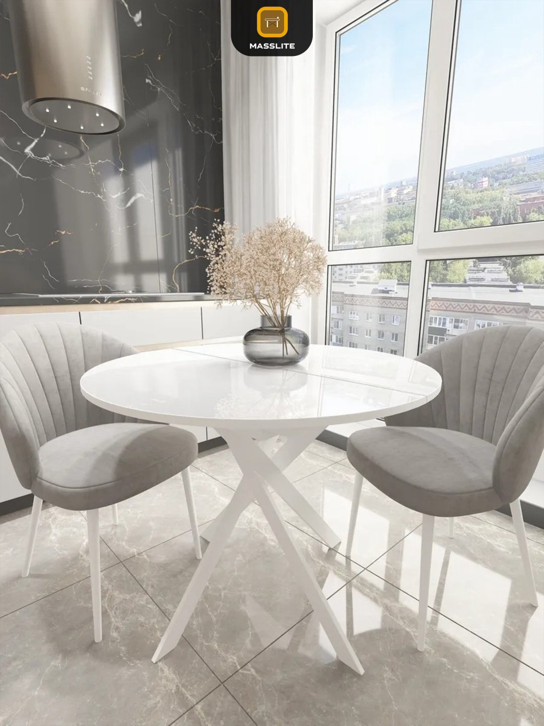 Раздвижной стол MassLite Веста 2, 120х90x75 см, МДФ, пластик, белый купить,NaN