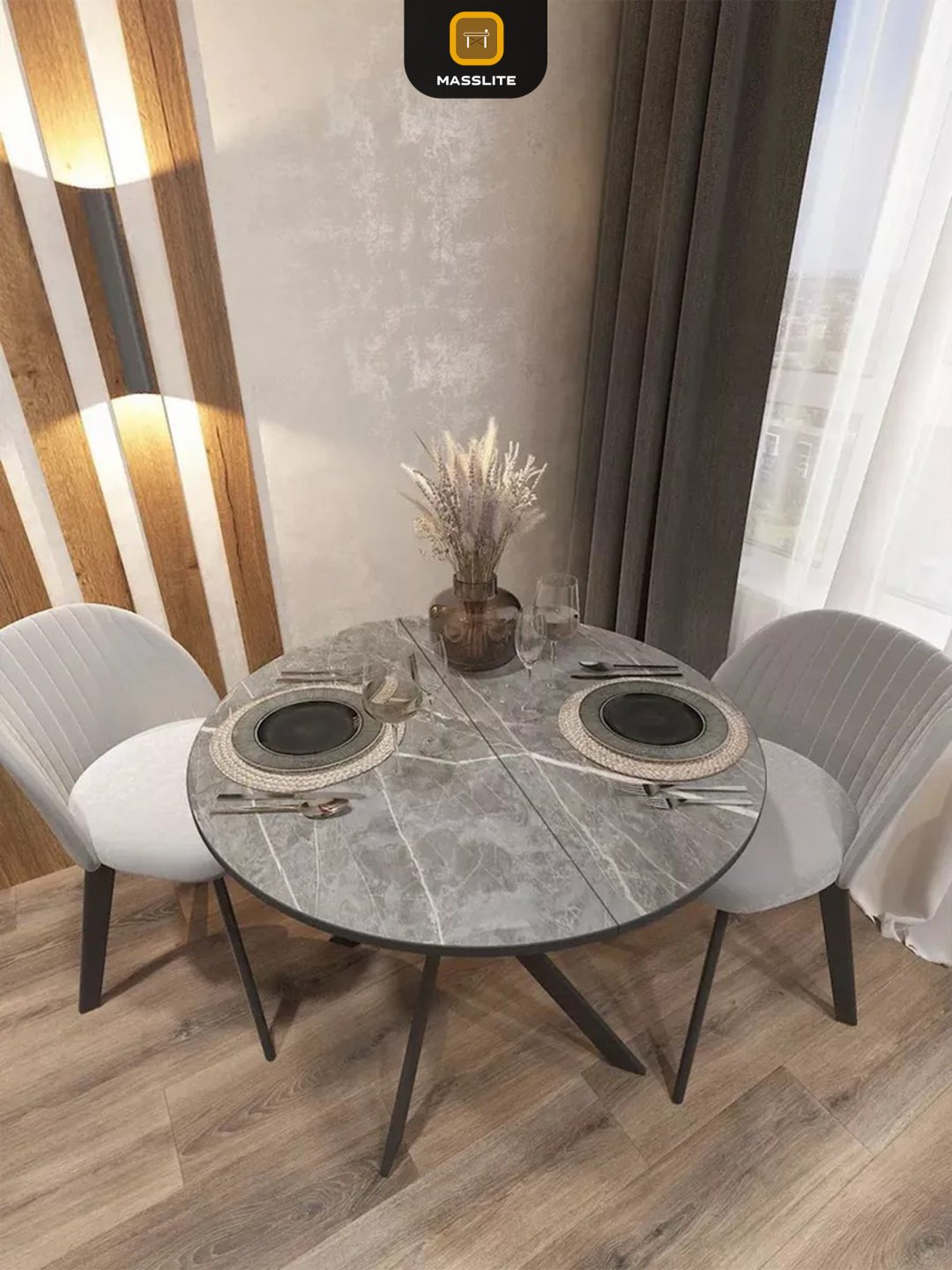 Раздвижной стол MassLite Веста 2, 120х90x75 см, МДФ, пластик, черный, темно-серый купить,NaN