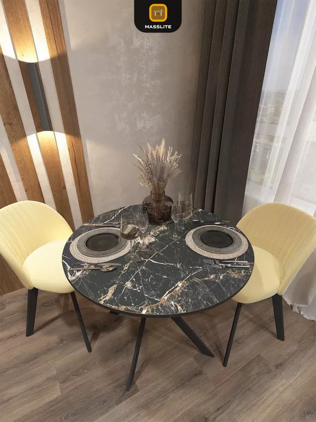Раздвижной стол MassLite Веста 2, 120х90x75 см, МДФ, пластик, черный, золотистый купить,NaN