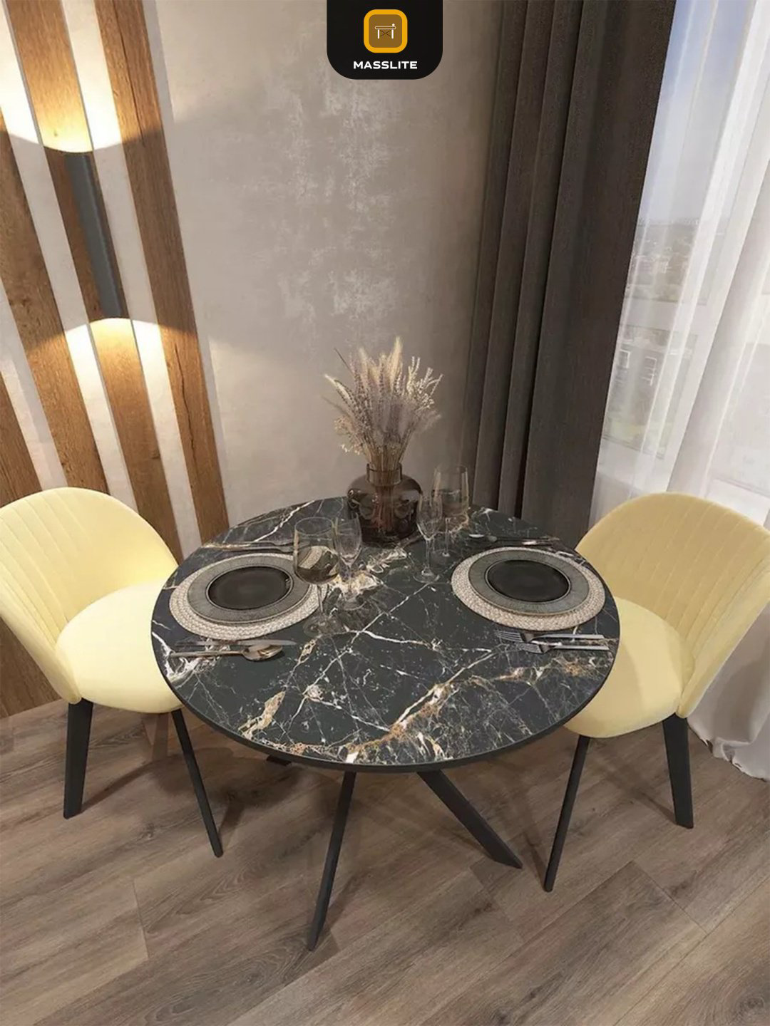 Раздвижной стол MassLite Веста 2, 120х90x75 см, МДФ, пластик, черный, золотистый купить,NaN