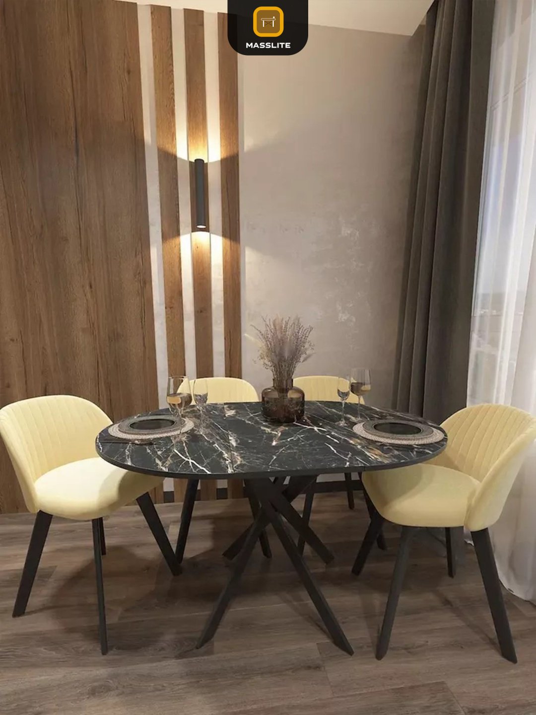 Раздвижной стол MassLite Веста 2, 120х90x75 см, МДФ, пластик, черный, золотистый купить,NaN