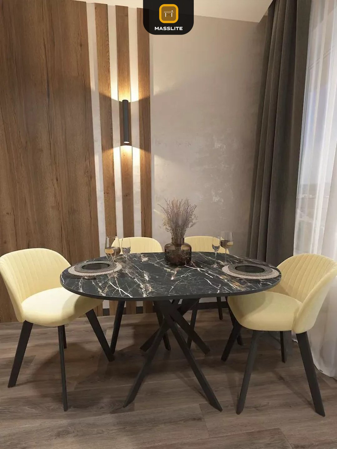 Раздвижной стол MassLite Веста 2, 120х90x75 см, МДФ, пластик, черный, золотистый купить,NaN