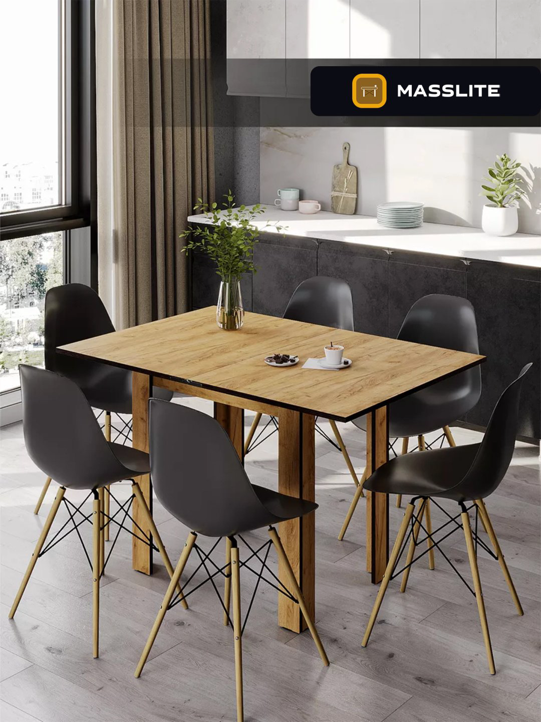 Обеденный стол MassLite DD-001268, 112х75x75.6 см, ЛДСП, светло-коричневый купить,NaN