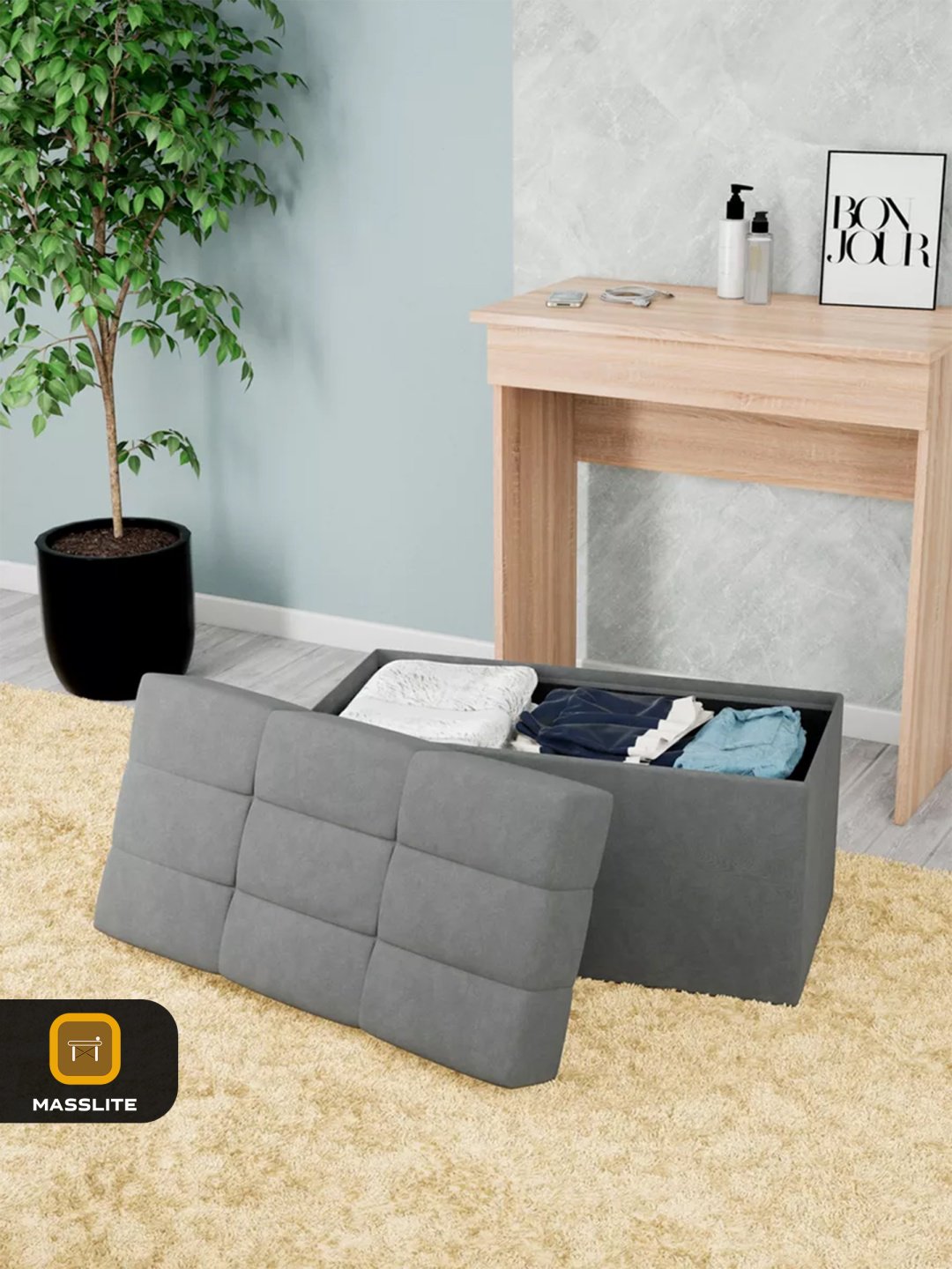Пуф MassLite ZHM-000101, 74x37x40 см, темно-серый купить,NaN