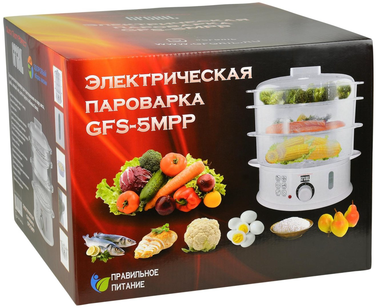 Пароварка GFgril GFS-5MPP 9 л. белый, прозрачный купить,NaN