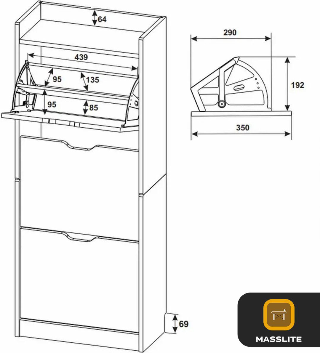 Обувница MassLite 50x25x123 см, ЛДСП купить,NaN