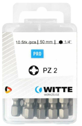 Бита WITTE Industrial 427546200  PZ 2 х 50 мм 1/4" E6.3 10 шт
