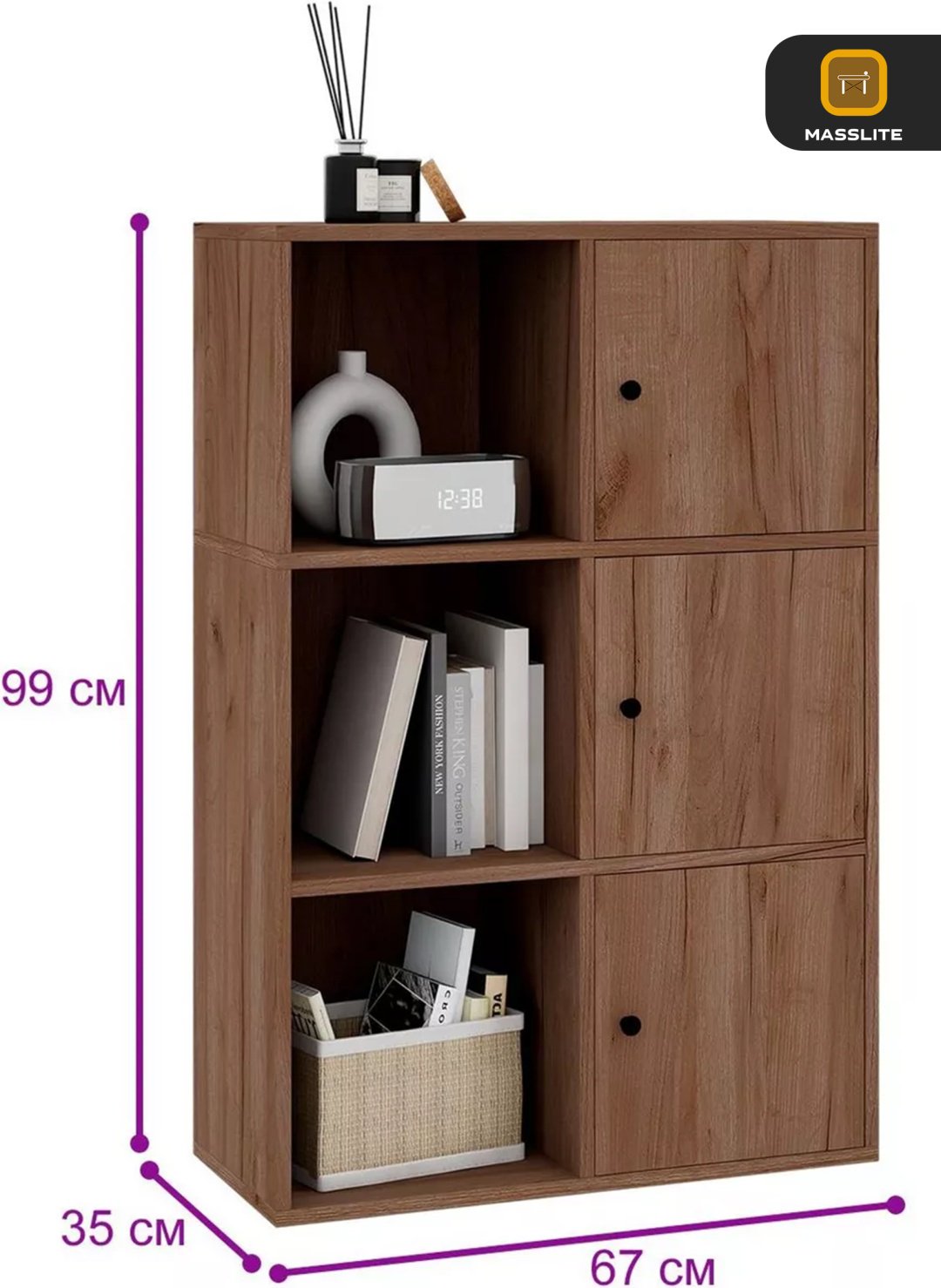 Стеллаж напольный MassLite ZHM-000123, 66.9x35.4x99.4 см, темно-коричневый купить,NaN