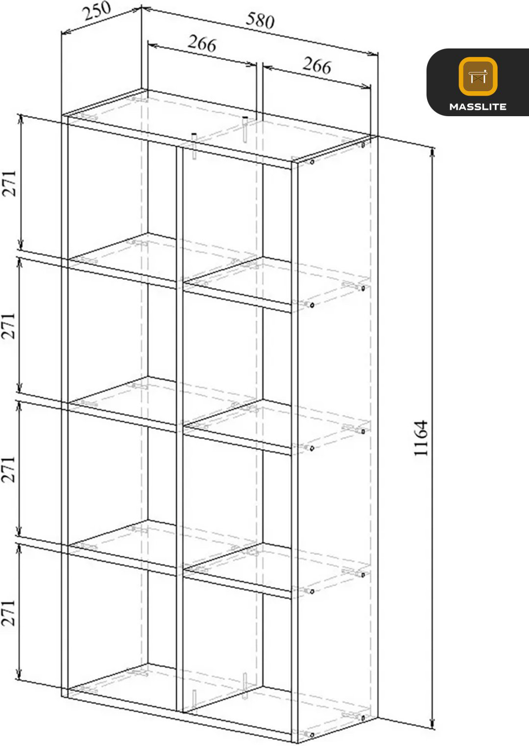 Стеллаж напольный MassLite ZHM-000140, 58x25x116.4 см, бежевый купить,NaN