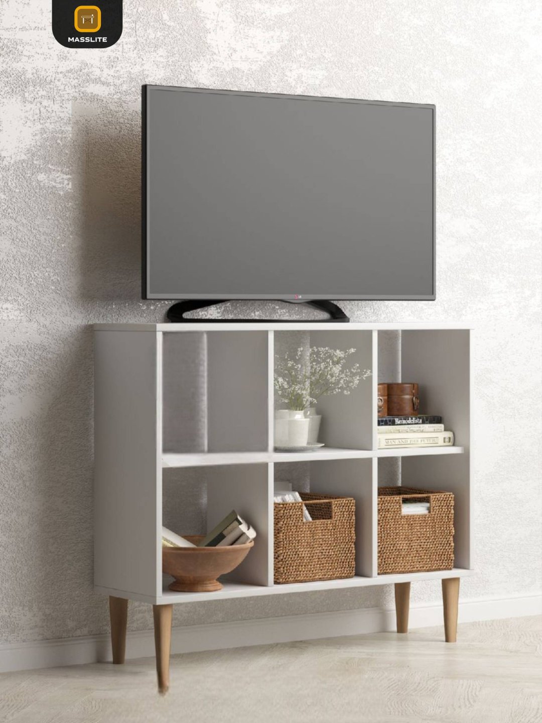 Стеллаж напольный MassLite, 102.5x30x87 см, белый купить,NaN