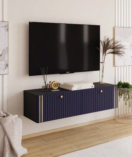 ТВ-тумба навесная Ricoo 158224625, 114x30x36 см, черный, темно-синий купить,NaN
