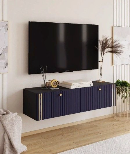 ТВ-тумба навесная Ricoo 158224625, 114x30x36 см, черный, темно-синий купить,NaN