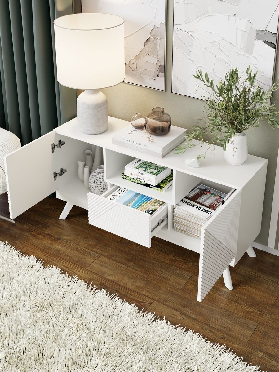 ТВ-тумба напольная MassLite Модерн, 114x60x36 см, белый купить,NaN