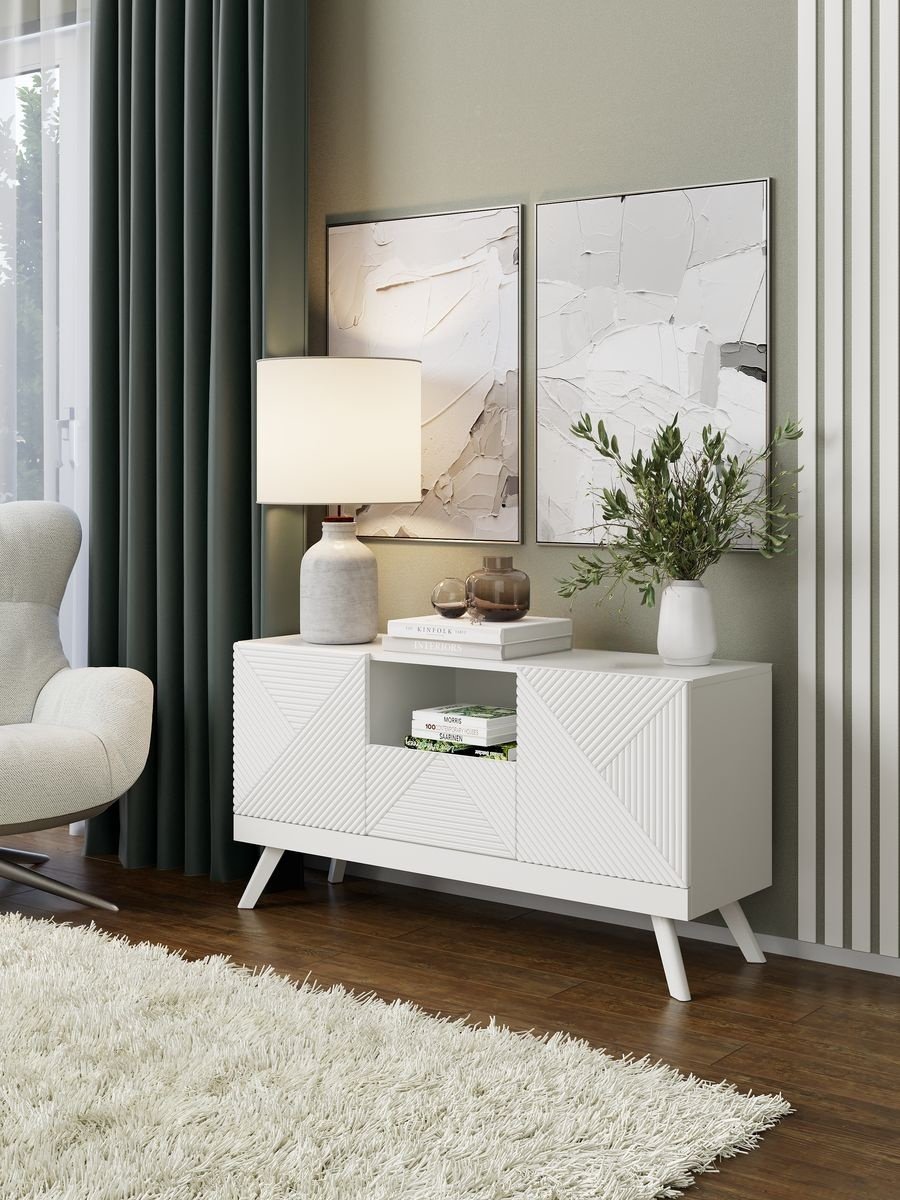 ТВ-тумба напольная MassLite Модерн, 114x60x36 см, белый купить,NaN