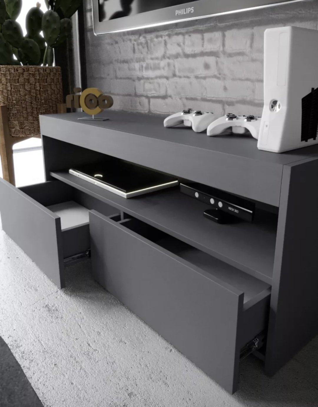 ТВ-тумба напольная Ricoo Хилтон, 112x45x34 см, серый купить,NaN