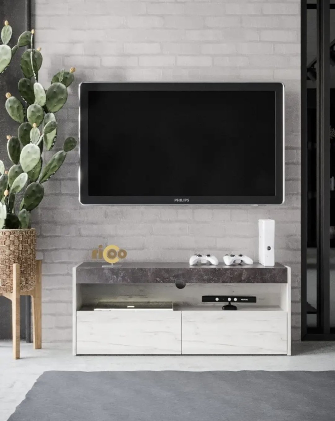 ТВ-тумба напольная Ricoo Бетон, 112x45x34 см, серый купить,NaN