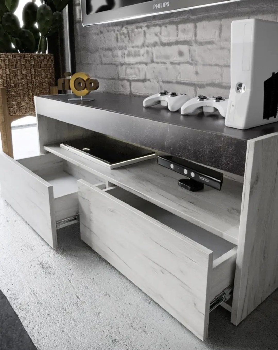 ТВ-тумба напольная Ricoo Бетон, 112x45x34 см, серый купить,NaN