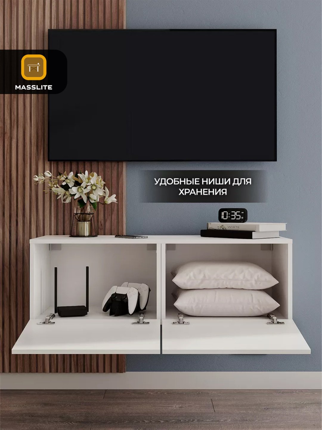 ТВ-тумба навесная MassLite DD-001279, 102x33x35 см, белый купить,NaN