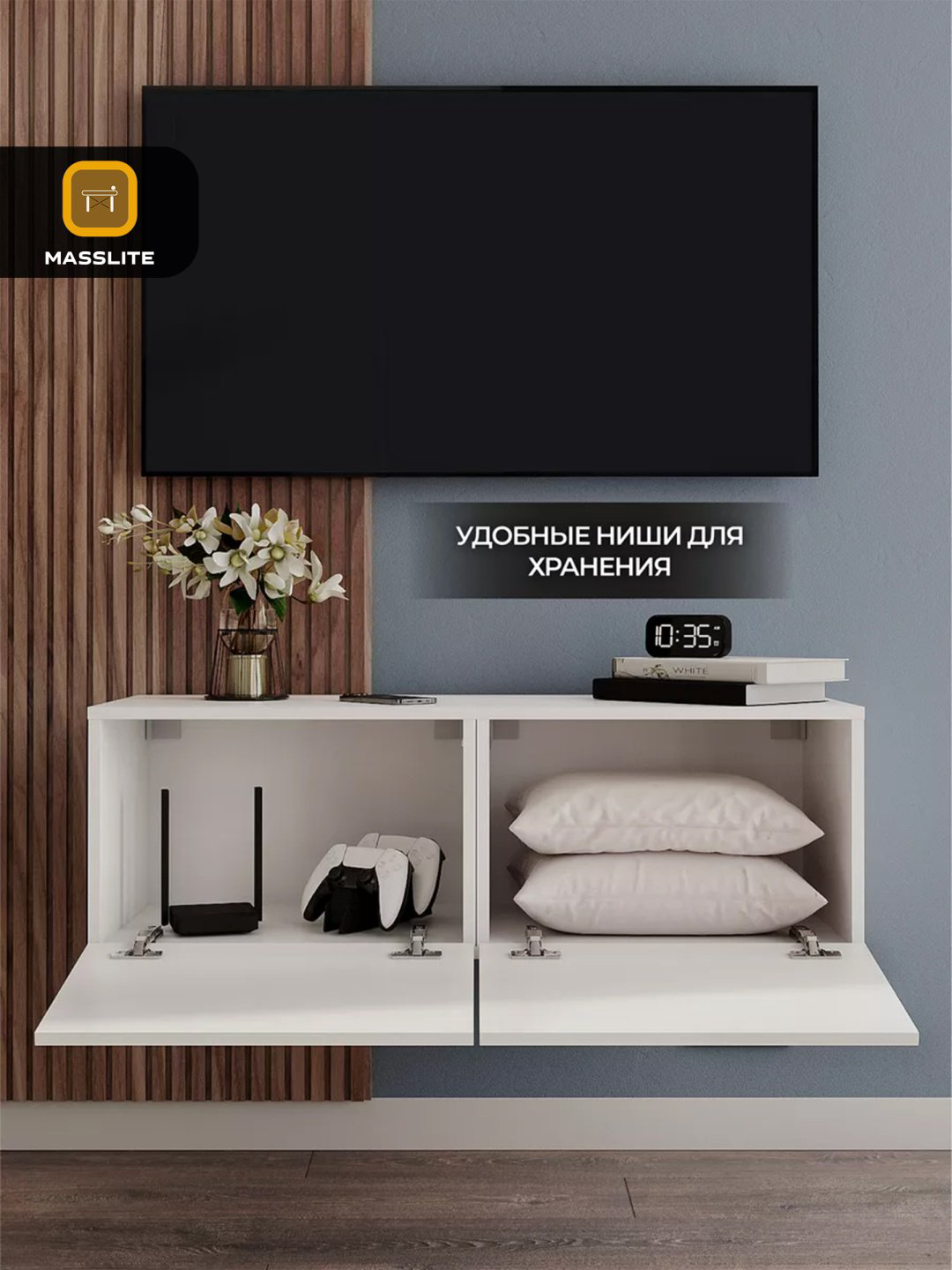 ТВ-тумба навесная MassLite DD-001279, 102x33x35 см, белый купить,NaN