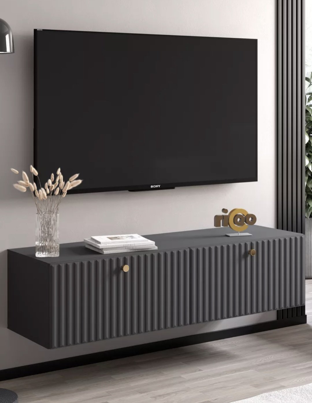 ТВ-тумба навесная Ricoo 232339460, 114x30x36 см, графит, темно-серый купить,NaN