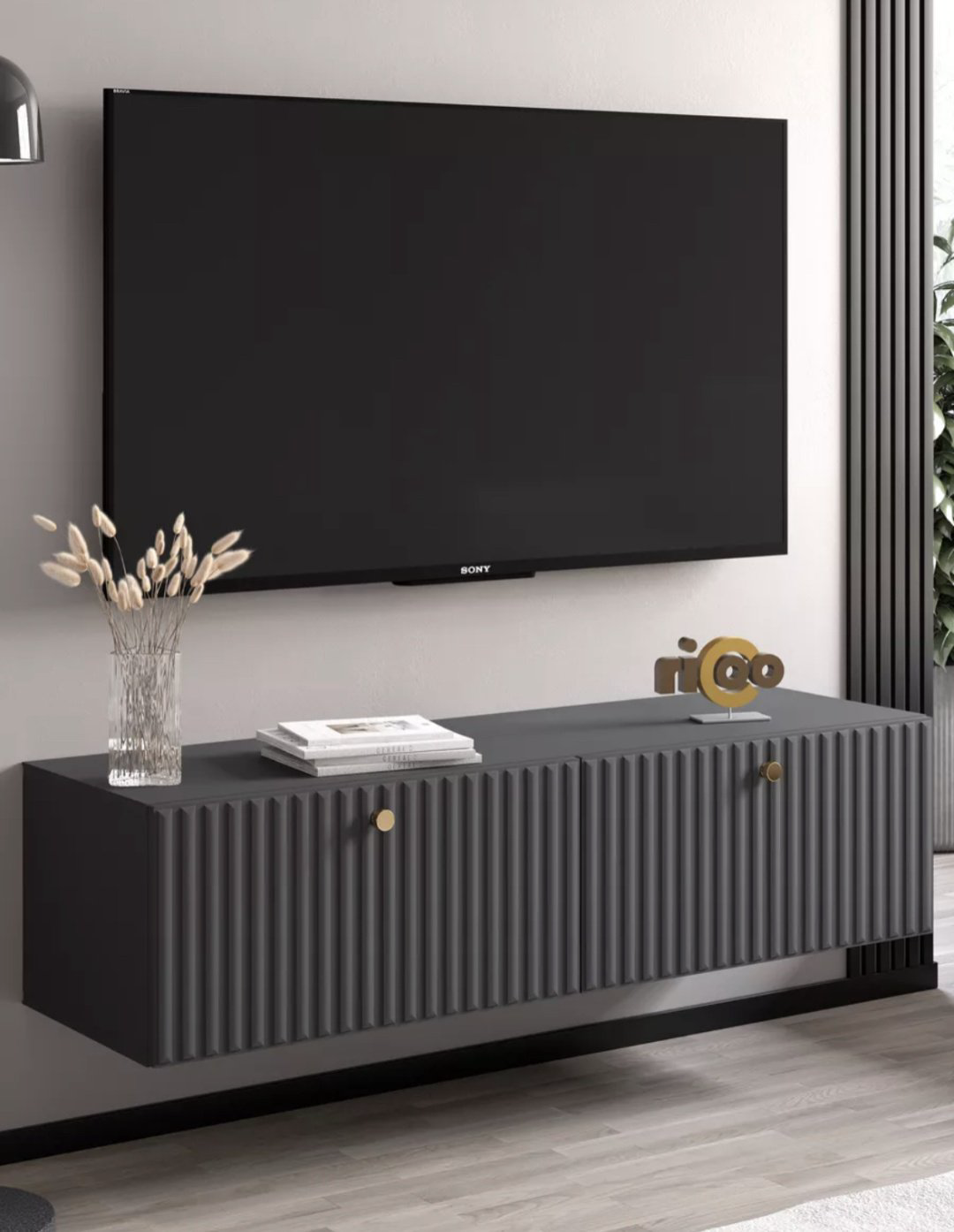 ТВ-тумба навесная Ricoo 232339460, 114x30x36 см, графит, темно-серый купить,NaN