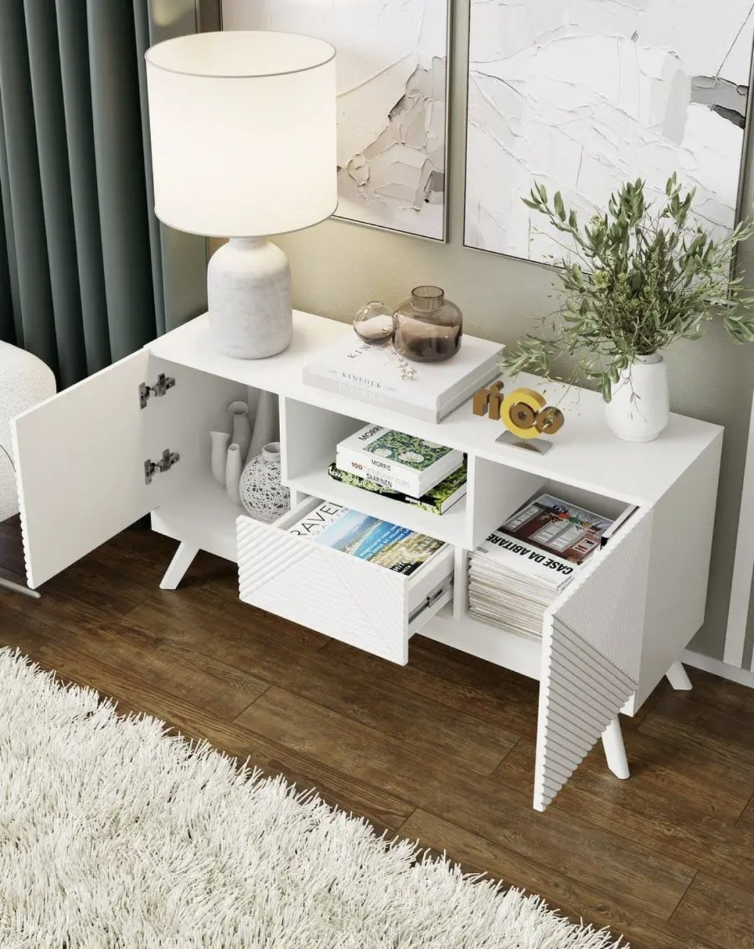 ТВ-тумба напольная AB mebel 146172, 114.3x59.7x35.1 см, белый купить,NaN