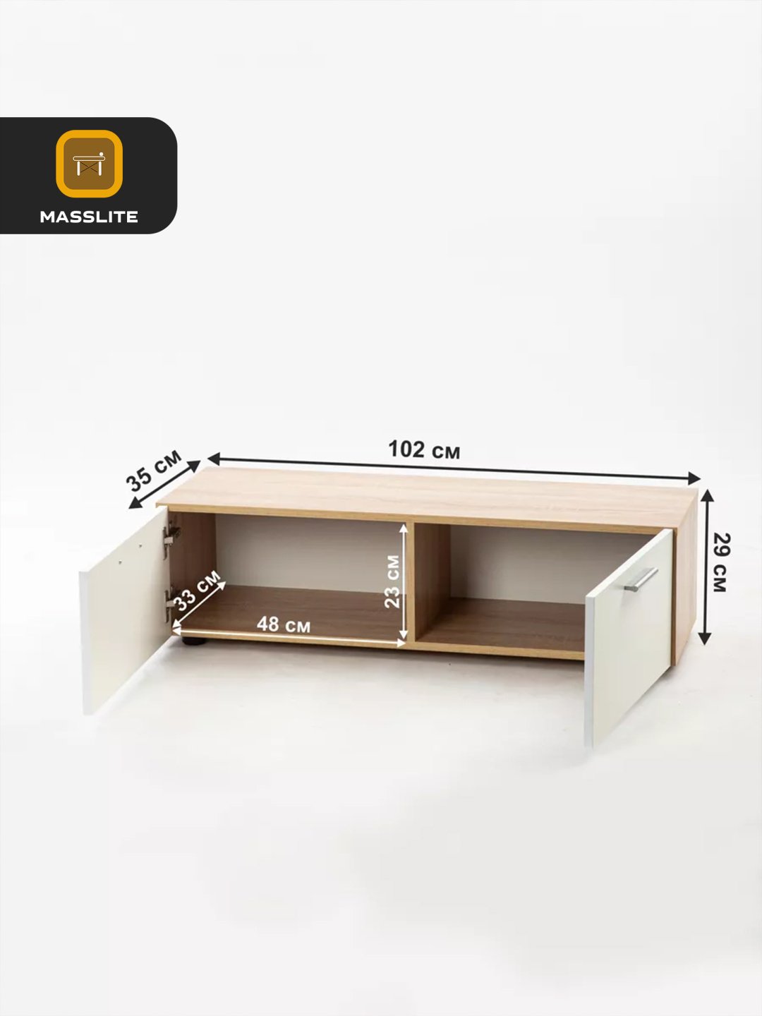 ТВ-тумба напольная MassLite DD-001173, 102x29x35 см, светло-коричневый, белый купить,NaN