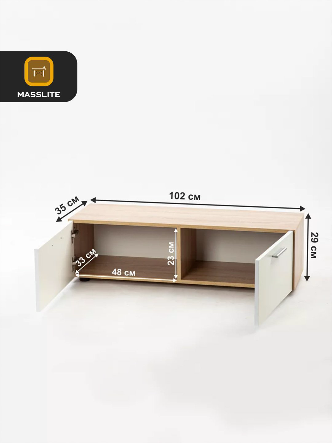 ТВ-тумба напольная MassLite DD-001173, 102x29x35 см, светло-коричневый, белый купить,NaN